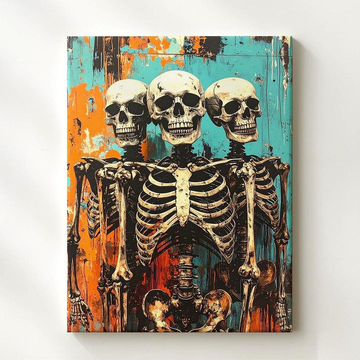 Urban Skeleton Trio Canvas – Punk Halloween Street Art Style - Gifitto