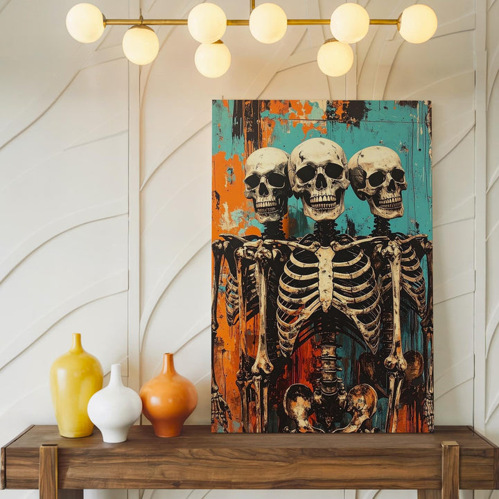 Urban Skeleton Trio Canvas – Punk Halloween Street Art Style - Gifitto