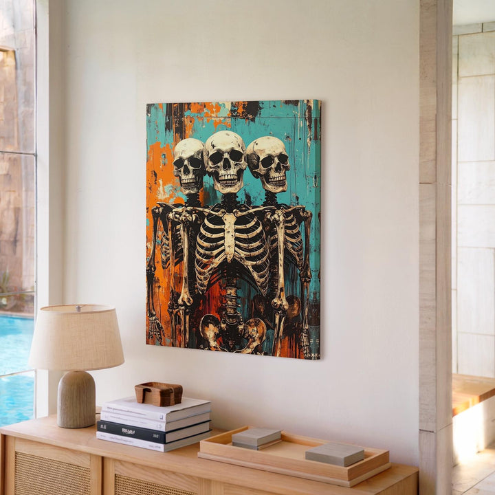 Urban Skeleton Trio Canvas – Punk Halloween Street Art Style - Gifitto