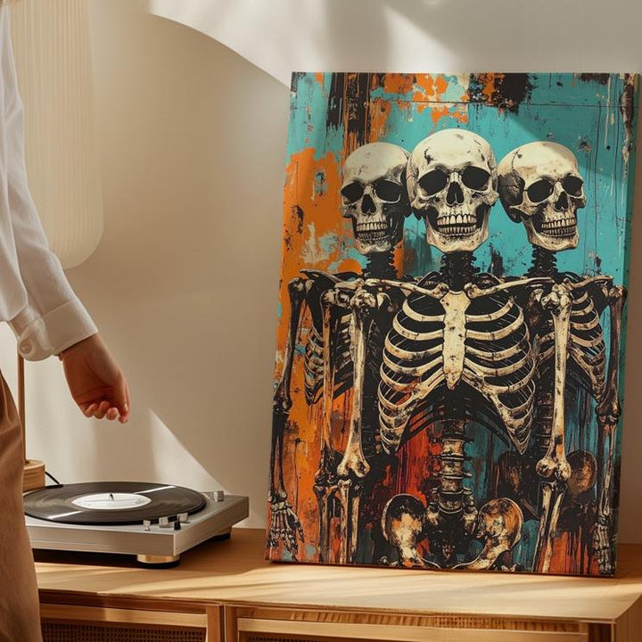 Urban Skeleton Trio Canvas – Punk Halloween Street Art Style - Gifitto