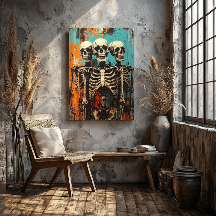 Urban Skeleton Trio Canvas – Punk Halloween Street Art Style - Gifitto