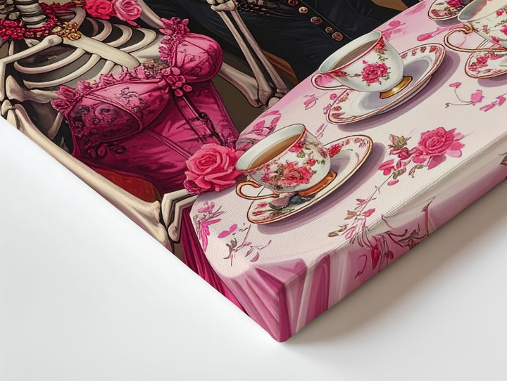 High-Society Skeleton Tea Party Canvas – Vintage Halloween Elegance with Floral Hats - Gifitto