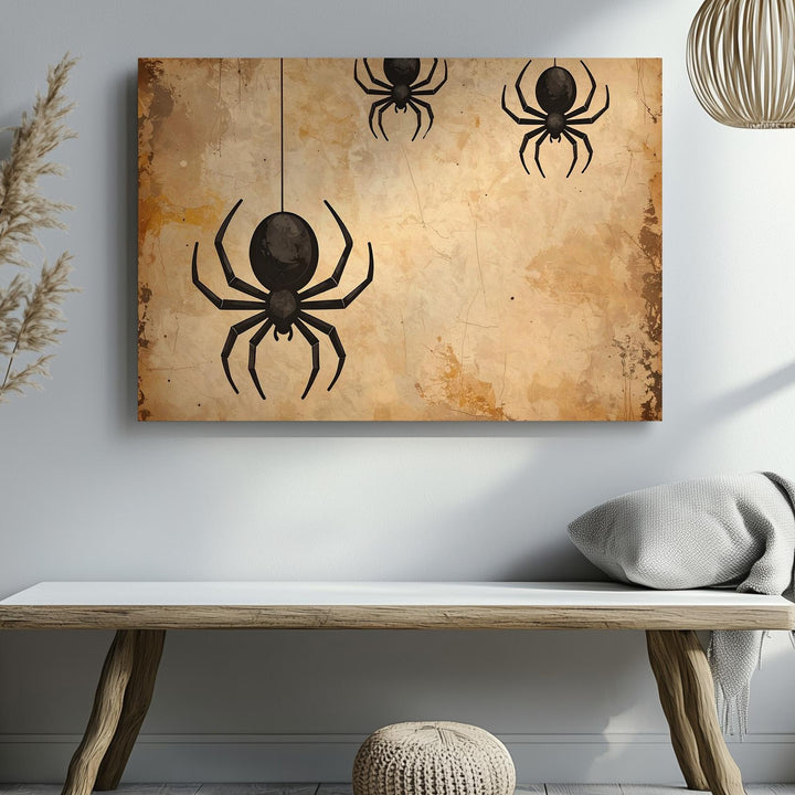 Hanging Spiders Canvas – Vintage-Inspired Minimalist Halloween Wall Art - Gifitto
