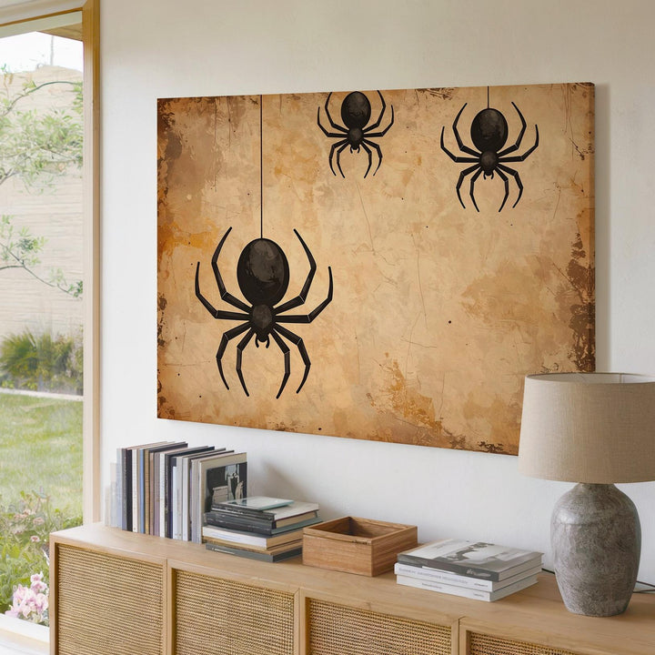 Hanging Spiders Canvas – Vintage-Inspired Minimalist Halloween Wall Art - Gifitto