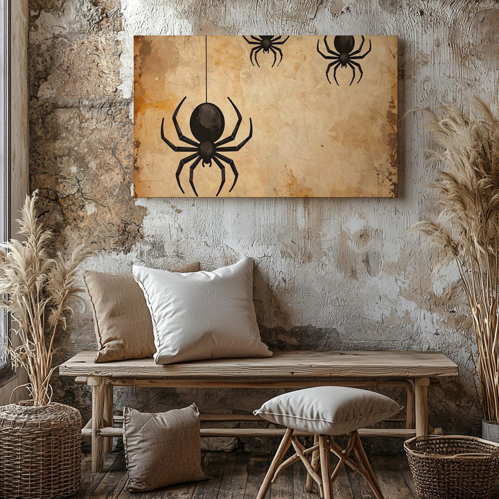 Hanging Spiders Canvas – Vintage-Inspired Minimalist Halloween Wall Art - Gifitto