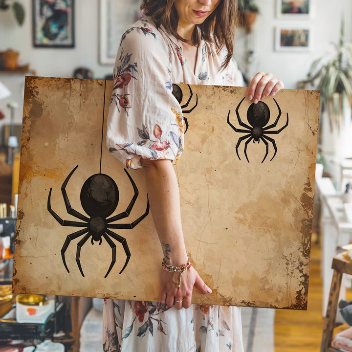 Hanging Spiders Canvas – Vintage-Inspired Minimalist Halloween Wall Art - Gifitto