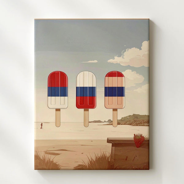 Modern Popsicle Trio Canvas – Red, White & Blue Summer Celebration Art - Gifitto