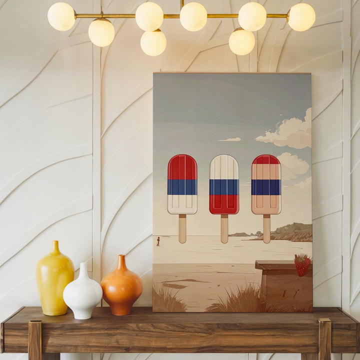Modern Popsicle Trio Canvas – Red, White & Blue Summer Celebration Art - Gifitto