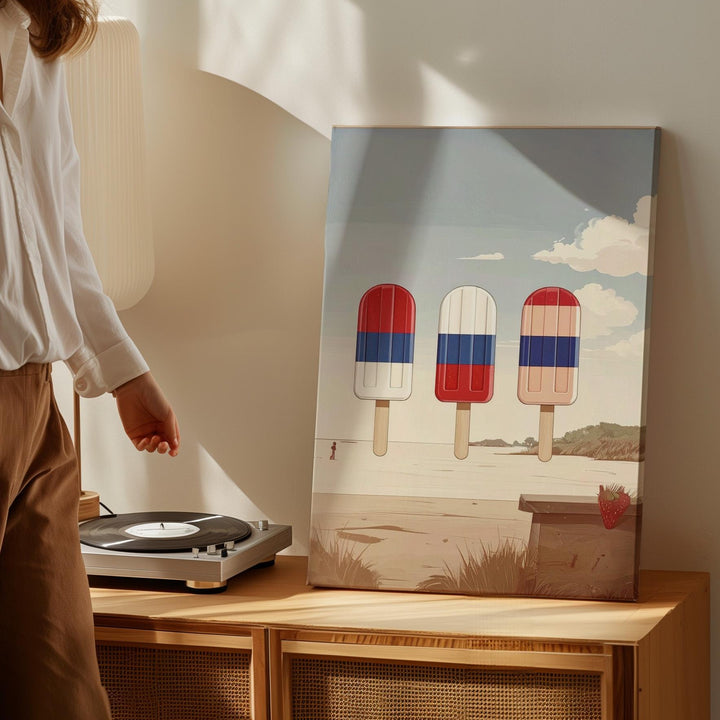 Modern Popsicle Trio Canvas – Red, White & Blue Summer Celebration Art - Gifitto