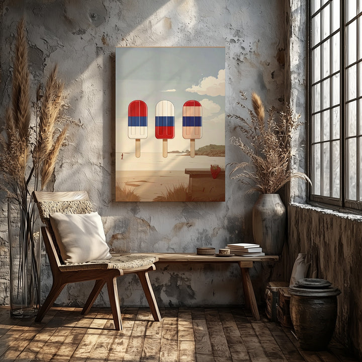 Modern Popsicle Trio Canvas – Red, White & Blue Summer Celebration Art - Gifitto