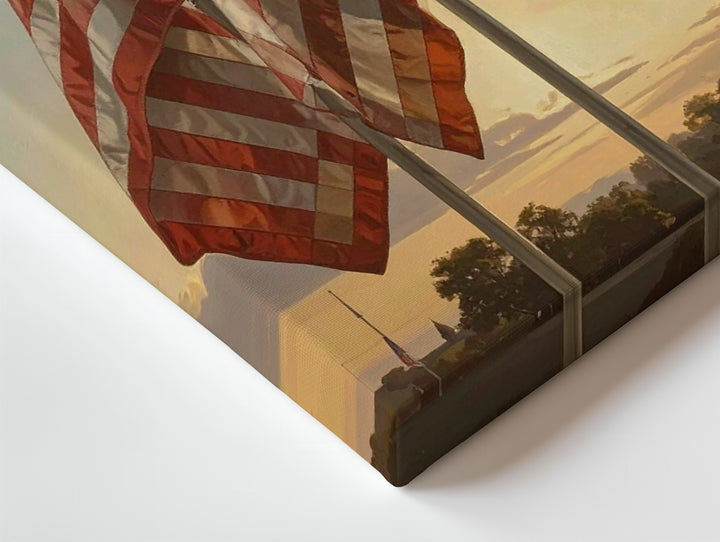 Golden Hour Flag Trio Canvas – Reverent Patriotic Wall Art with Sunlit Detail - Gifitto