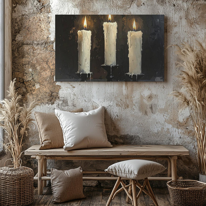 Trinity Flame Canvas – Sacred Candlelight Ritual Wall Art - Gifitto