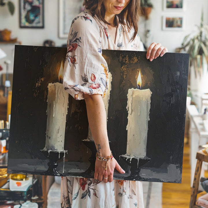 Trinity Flame Canvas – Sacred Candlelight Ritual Wall Art - Gifitto