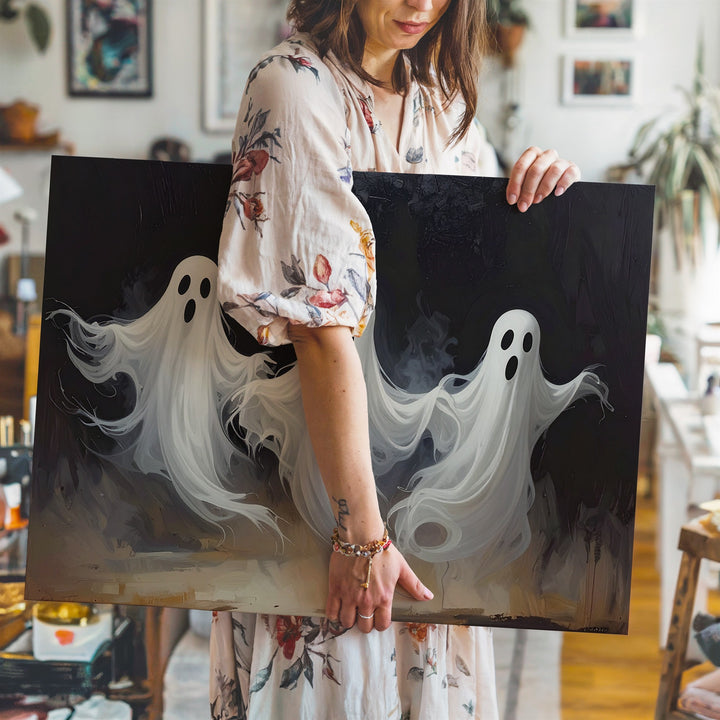 Floating Ghost Trio Canvas – Playful Halloween Spirits in Motion - Gifitto