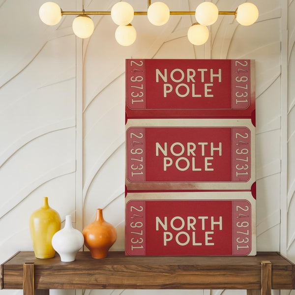 North Pole Ticket Canvas – Vintage Christmas Train Pass Wall Art - Gifitto