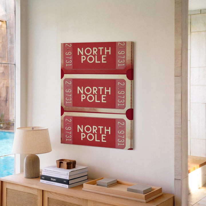North Pole Ticket Canvas – Vintage Christmas Train Pass Wall Art - Gifitto