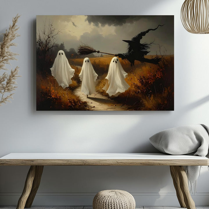 Countryside Ghost Walk Canvas – Autumn Halloween Scene with Rustic Charm - Gifitto