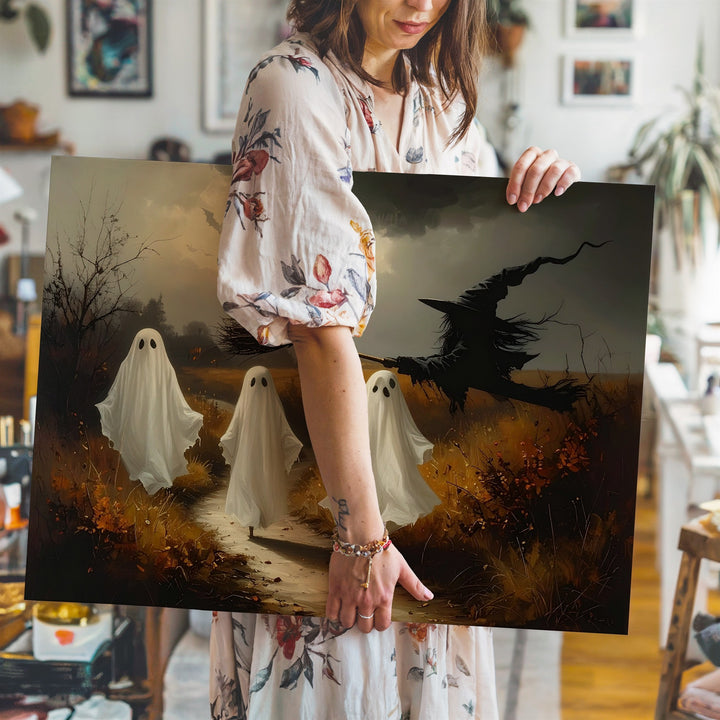 Countryside Ghost Walk Canvas – Autumn Halloween Scene with Rustic Charm - Gifitto