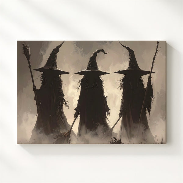 Witch Coven in Fog Canvas – Minimalist Haunted Ritual Wall Art - Gifitto