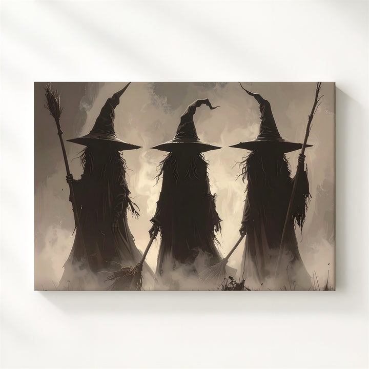 Witch Coven in Fog Canvas – Minimalist Haunted Ritual Wall Art - Gifitto