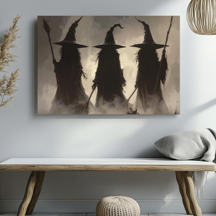 Witch Coven in Fog Canvas – Minimalist Haunted Ritual Wall Art - Gifitto