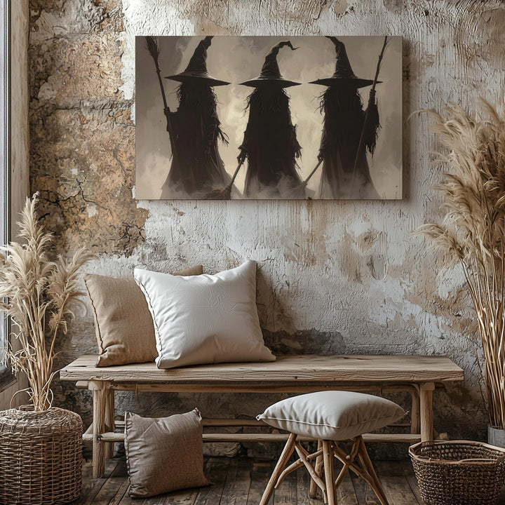 Witch Coven in Fog Canvas – Minimalist Haunted Ritual Wall Art - Gifitto