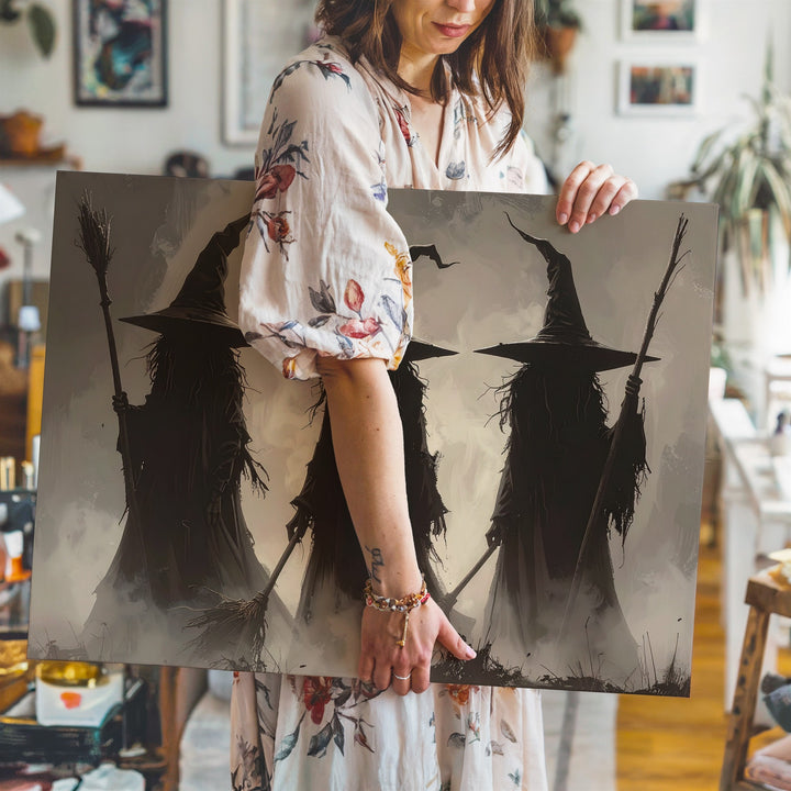 Witch Coven in Fog Canvas – Minimalist Haunted Ritual Wall Art - Gifitto