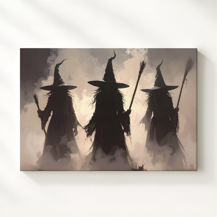 Witch Coven in Fog Canvas – Silhouetted Ritual Scene in Moonlit Shadows - Gifitto
