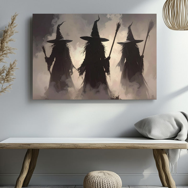 Witch Coven in Fog Canvas – Silhouetted Ritual Scene in Moonlit Shadows - Gifitto