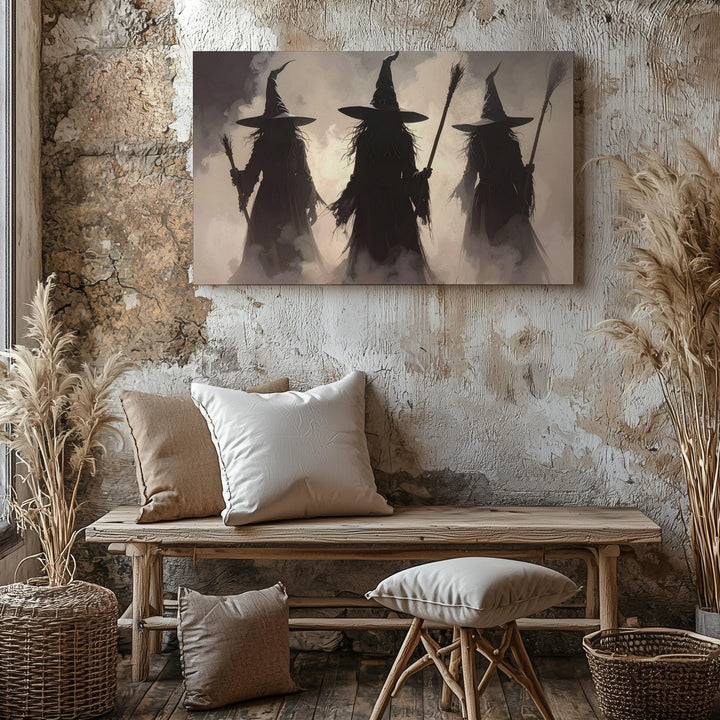 Witch Coven in Fog Canvas – Silhouetted Ritual Scene in Moonlit Shadows - Gifitto