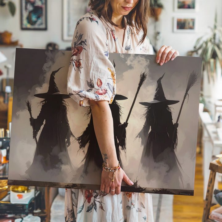 Witch Coven in Fog Canvas – Silhouetted Ritual Scene in Moonlit Shadows - Gifitto