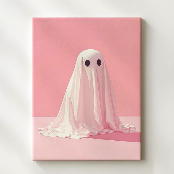 Tiny Ghost & Shadow Canvas – Minimalist Pastel Halloween Wall Art - Gifitto