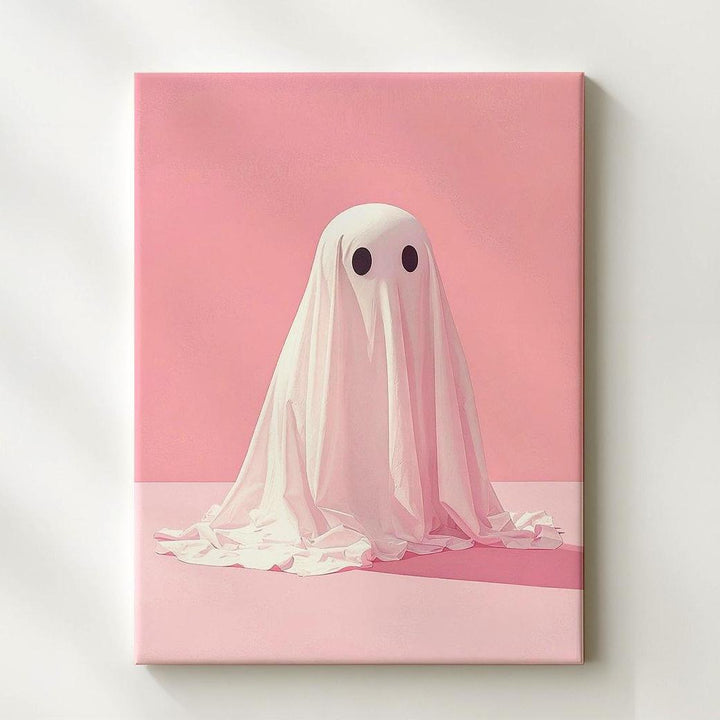Tiny Ghost & Shadow Canvas – Minimalist Pastel Halloween Wall Art - Gifitto