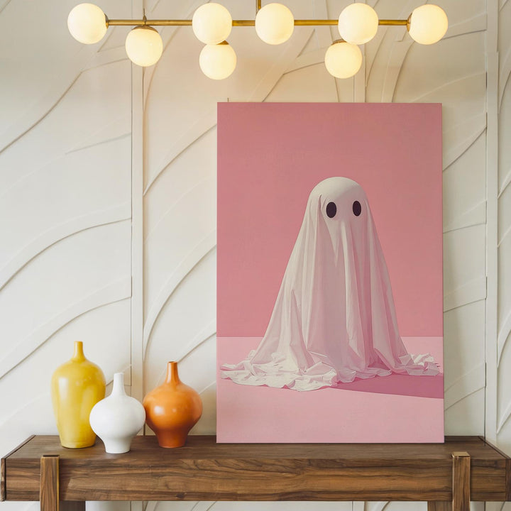 Tiny Ghost & Shadow Canvas – Minimalist Pastel Halloween Wall Art - Gifitto