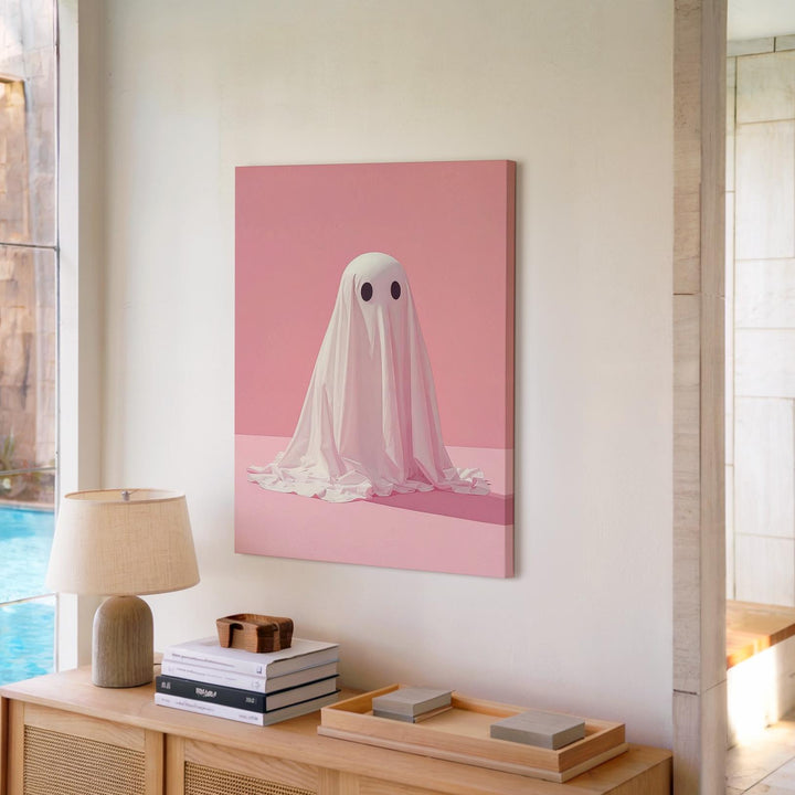 Tiny Ghost & Shadow Canvas – Minimalist Pastel Halloween Wall Art - Gifitto