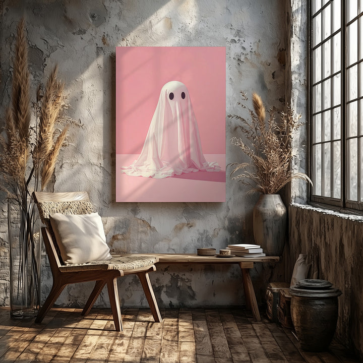 Tiny Ghost & Shadow Canvas – Minimalist Pastel Halloween Wall Art - Gifitto