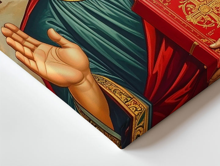 Byzantine Icon of Jesus Canvas – Red Gospel Book & Golden Halo Blessing - Gifitto