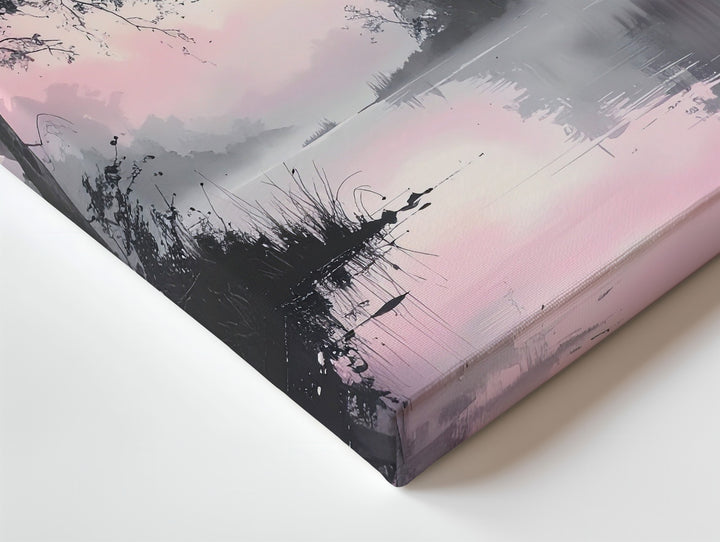 Tranquil Water & Bats Canvas – Pastel Pink Misty Halloween Art - Gifitto