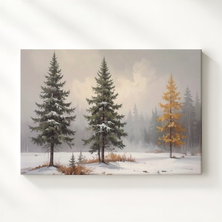 Trio of Winter Trees Canvas – Serene Snowy Forest Landscape Art - Gifitto