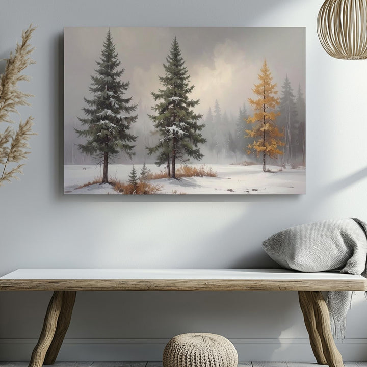 Trio of Winter Trees Canvas – Serene Snowy Forest Landscape Art - Gifitto