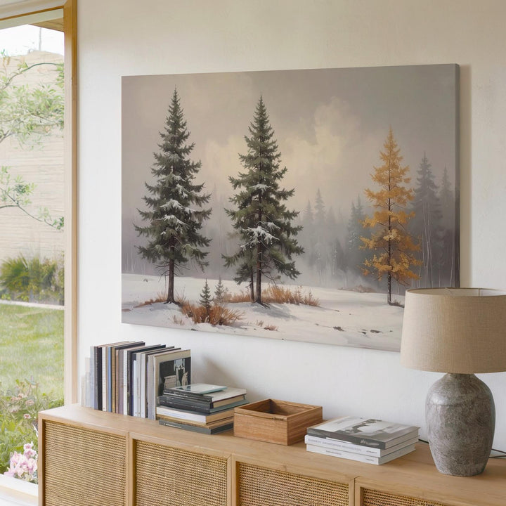 Trio of Winter Trees Canvas – Serene Snowy Forest Landscape Art - Gifitto