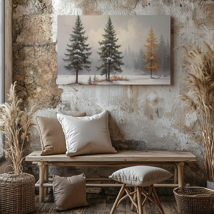 Trio of Winter Trees Canvas – Serene Snowy Forest Landscape Art - Gifitto