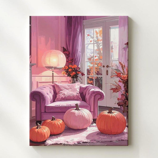 Pastel Halloween Living Room Canvas – Cozy Haunted Interior Wall Art - Gifitto
