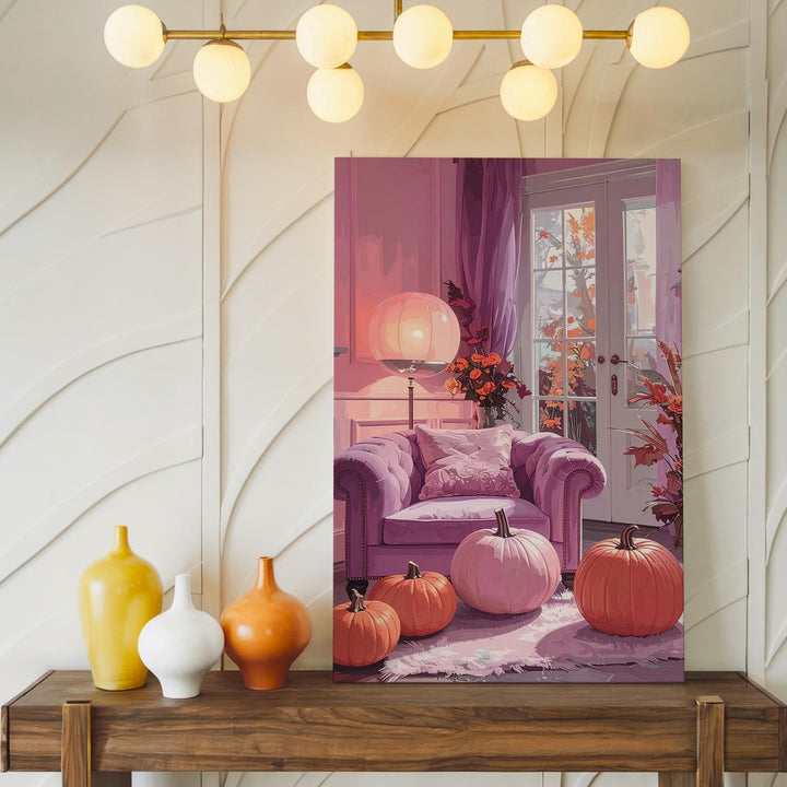 Pastel Halloween Living Room Canvas – Cozy Haunted Interior Wall Art - Gifitto