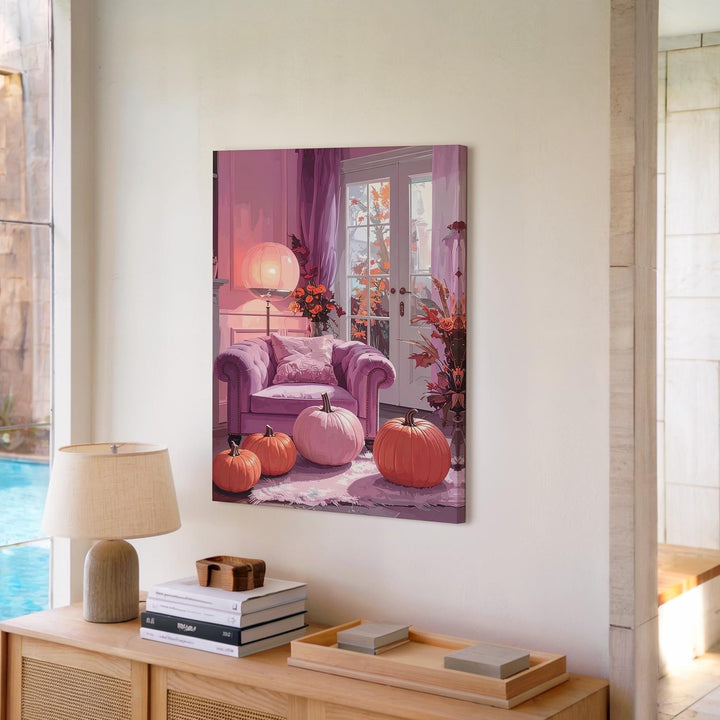 Pastel Halloween Living Room Canvas – Cozy Haunted Interior Wall Art - Gifitto