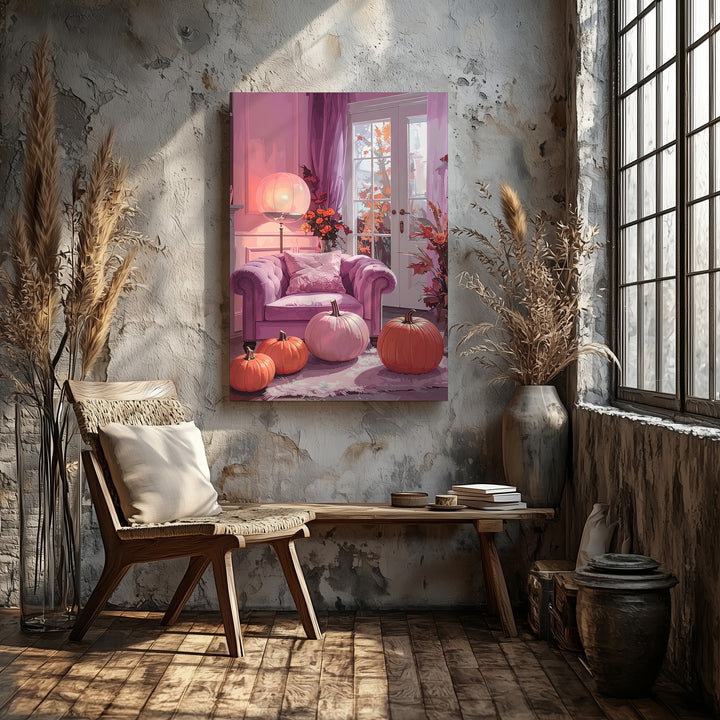 Pastel Halloween Living Room Canvas – Cozy Haunted Interior Wall Art - Gifitto