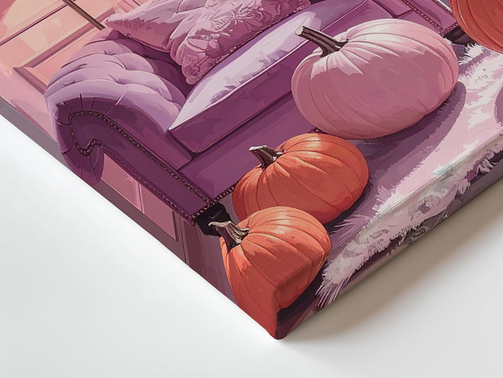 Pastel Halloween Living Room Canvas – Cozy Haunted Interior Wall Art - Gifitto