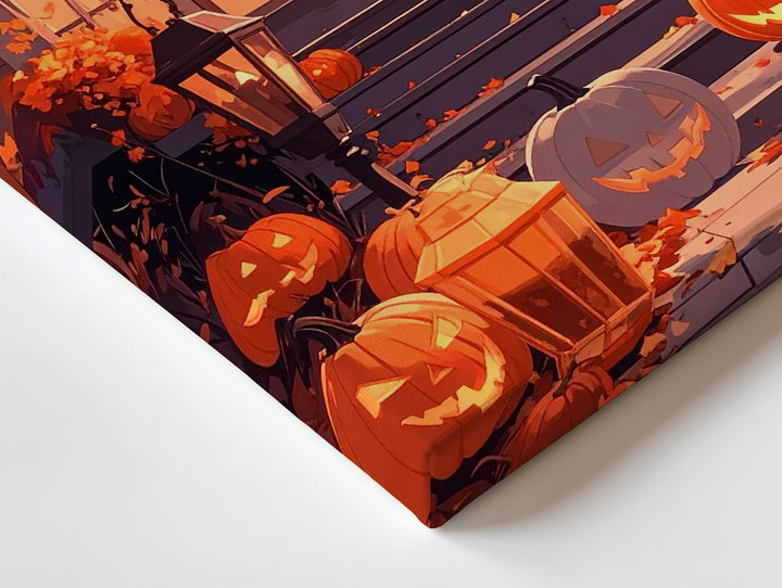 Twilight Halloween Porch Canvas – Glowing Pumpkins & Rustic Lamplight - Gifitto