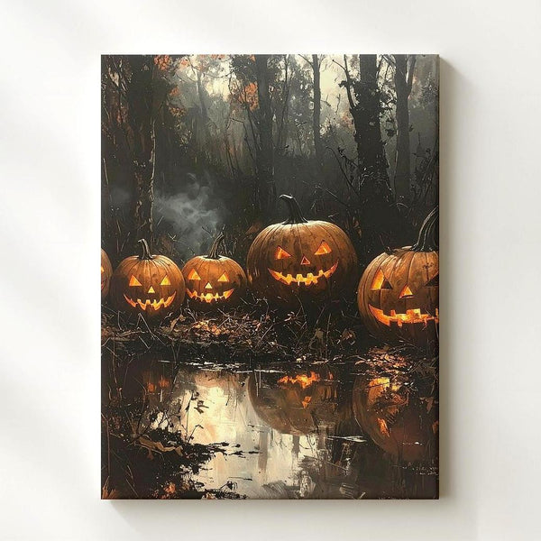 Cursed Swamp Pumpkins Canvas – Haunted Halloween Horror Art - Gifitto