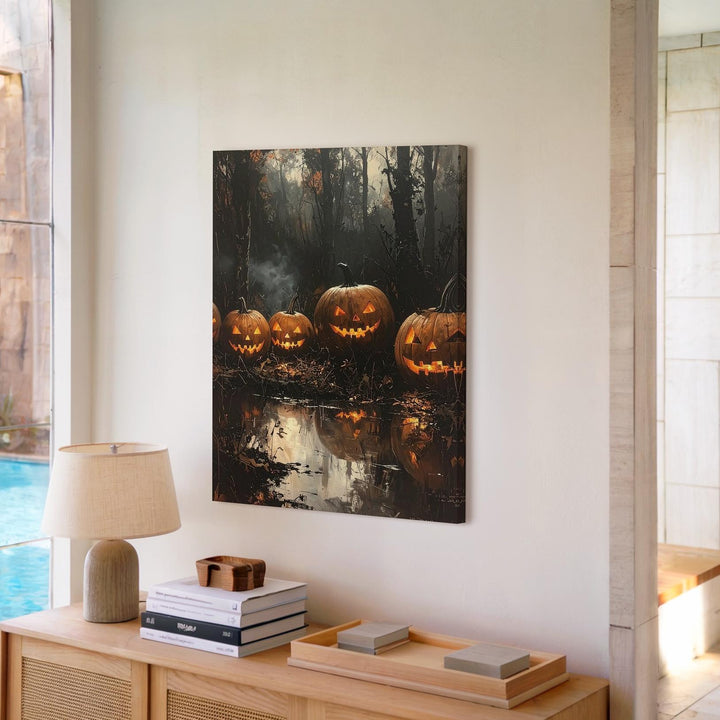 Cursed Swamp Pumpkins Canvas – Haunted Halloween Horror Art - Gifitto